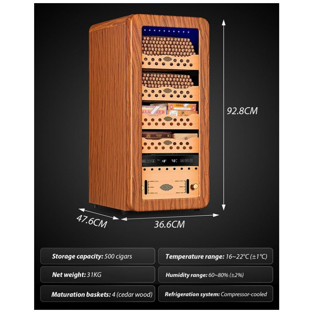 Humidor Elétrico PA DABAOO Preto Capacidade 500 Charutos Controle Digital Temperatura Umidade 110V