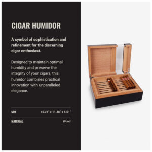 Umidor para Charutos Aroma360 Madeira Elegante Divisor Ajustável Bandeja Removível