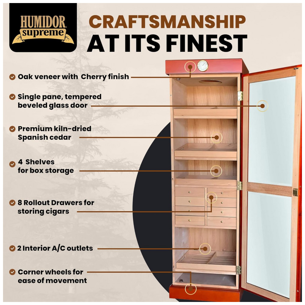 Humidor para Charutos Quality Importers Cerejeira Torre com Gavetas e Prateleiras Ajustáveis 3.000 Charutos