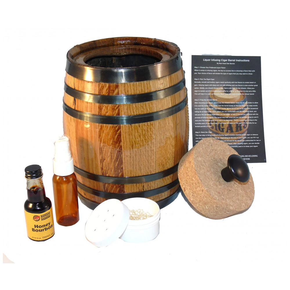 Humidor de Carvalho Red Head Barrels Medium 2 Litros com Essência para Aromatizar Charutos
