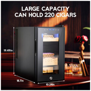 Humidor Elétrico Tylza 25L Preto para 220 Charutos com Controle de Temperatura e Umidade 115V