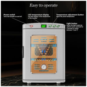 Adega Humidificadora DXXULL Branca Termostática LED 25L 160 200 Charutos Cedro 100 240V
