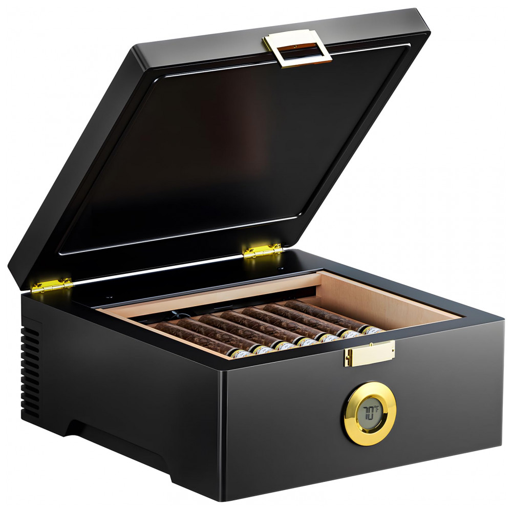 Humidor Elétrico KingChii Preto Controle Temperatura 18 23 C com Cedro Espanhol 3 L