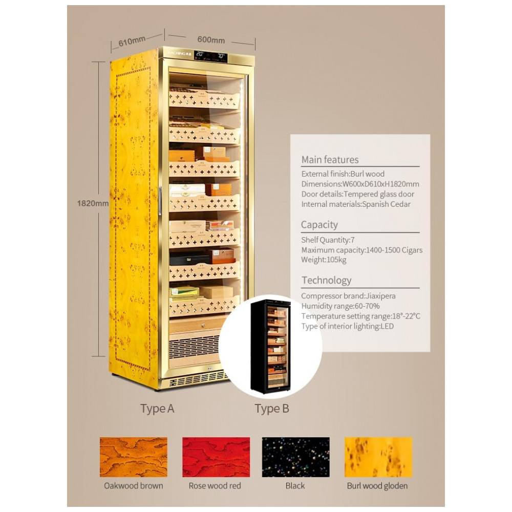 Humidor Eletrônico Raching Preto 1.500 Charutos Controle de Clima 110V