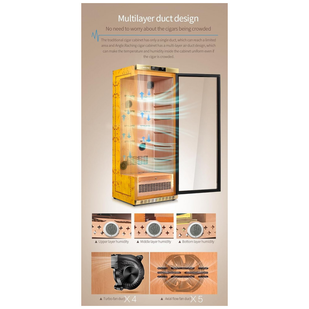 Humidor Eletrônico Raching Preto 1.500 Charutos Controle de Clima 110V