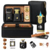 Umidificador de Charutos Kirenp Preto e Dourado com Acessórios 2 Camadas e Forro de Cedro