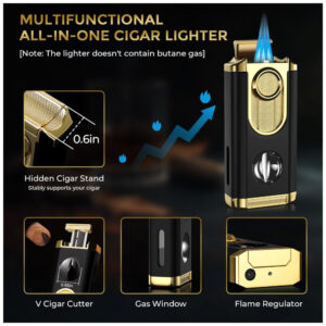 Umidificador de Charutos Kirenp Preto e Dourado com Acessórios 2 Camadas e Forro de Cedro