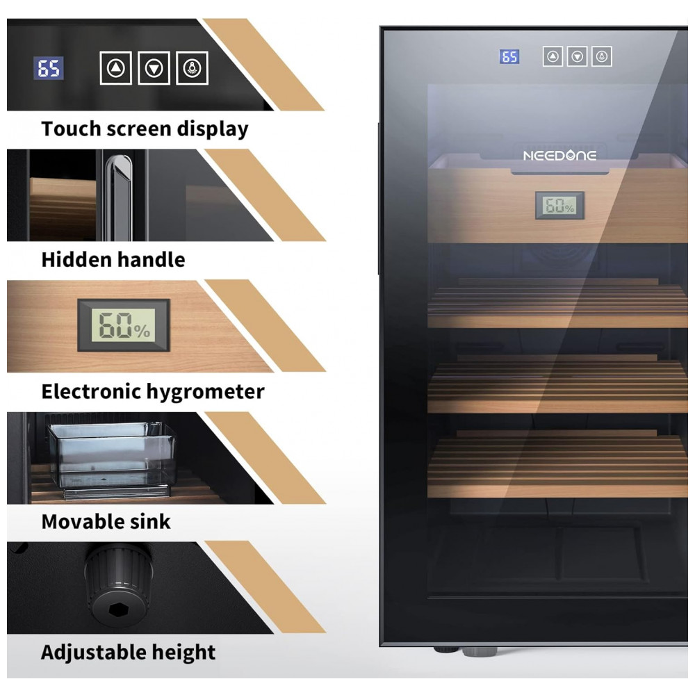 Humidor Elétrico NEEDONE NO48AB Preto 48L Controle Digital 350 Charutos 110V