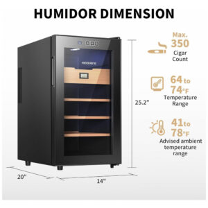 Humidor Elétrico NEEDONE NO48AB Preto 48L Controle Digital 350 Charutos 110V
