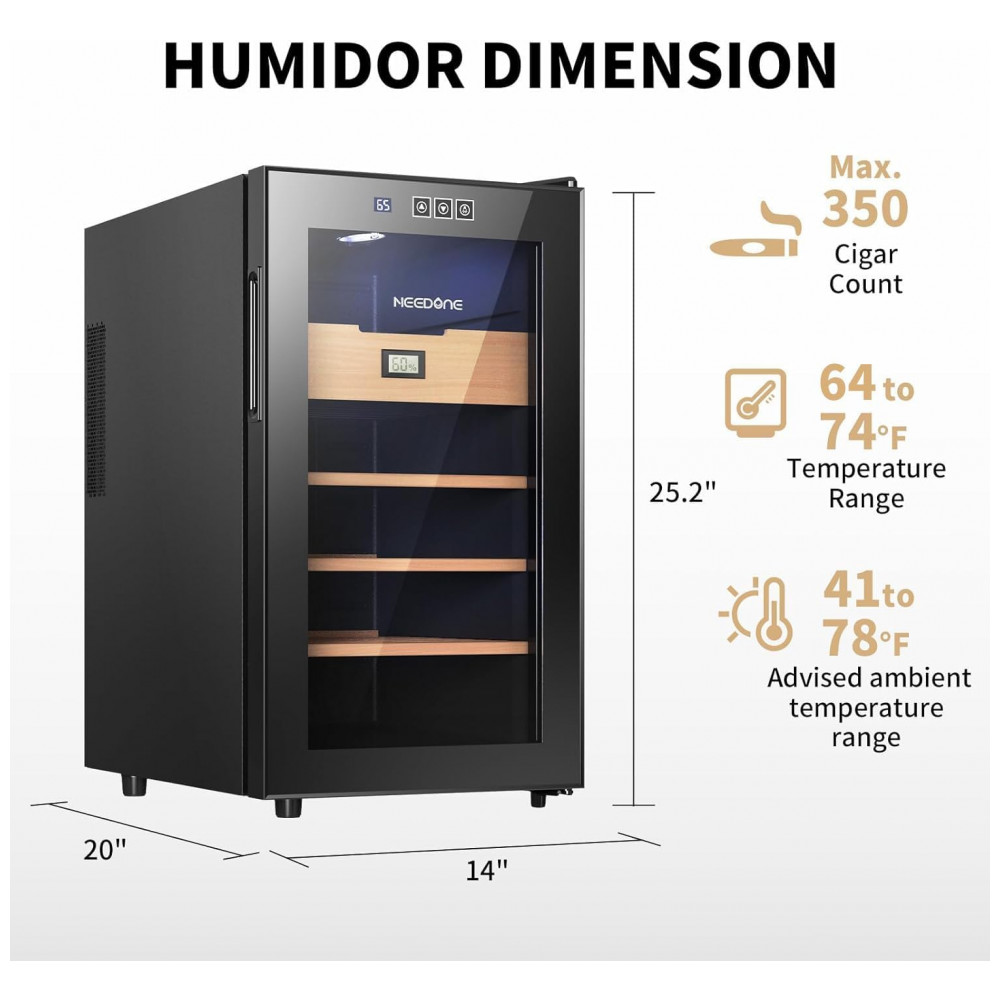 Humidor Elétrico NEEDONE NO48AB Preto 48L Controle Digital 350 Charutos 110V