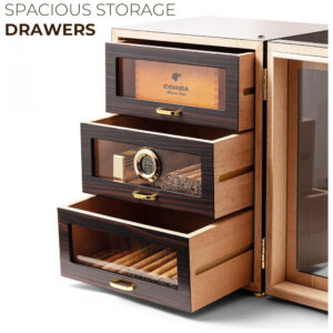 Humidor para Charutos CINOROW Ébano com LED Ajustável 150 Charutos 3 Gavetas Cedro