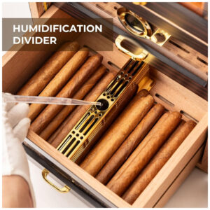 Humidor para Charutos CINOROW Ébano com LED Ajustável 150 Charutos 3 Gavetas Cedro