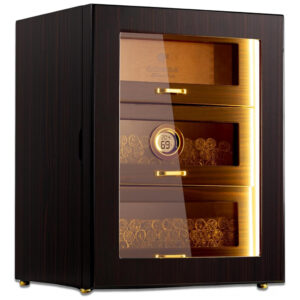 Humidor para Charutos CINOROW Ébano com LED Ajustável 150 Charutos 3 Gavetas Cedro