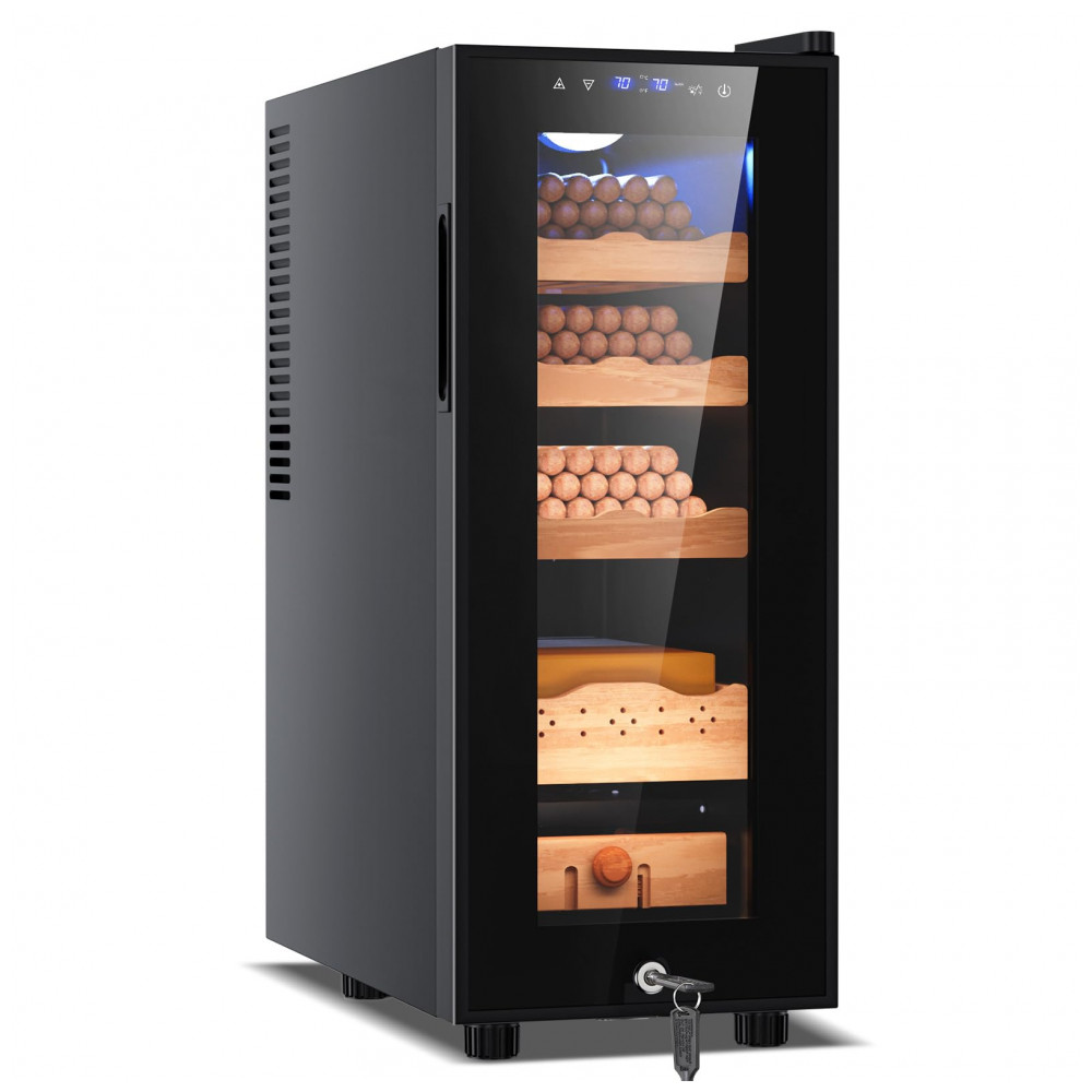 Humidor Elétrico Tylza 35L Preto Controle Digital Temperatura Umidade Cedro Espanhol 110V
