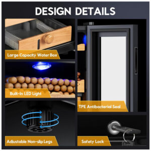 Humidor Elétrico Tylza 35L Preto Controle Digital Temperatura Umidade Cedro Espanhol 110V