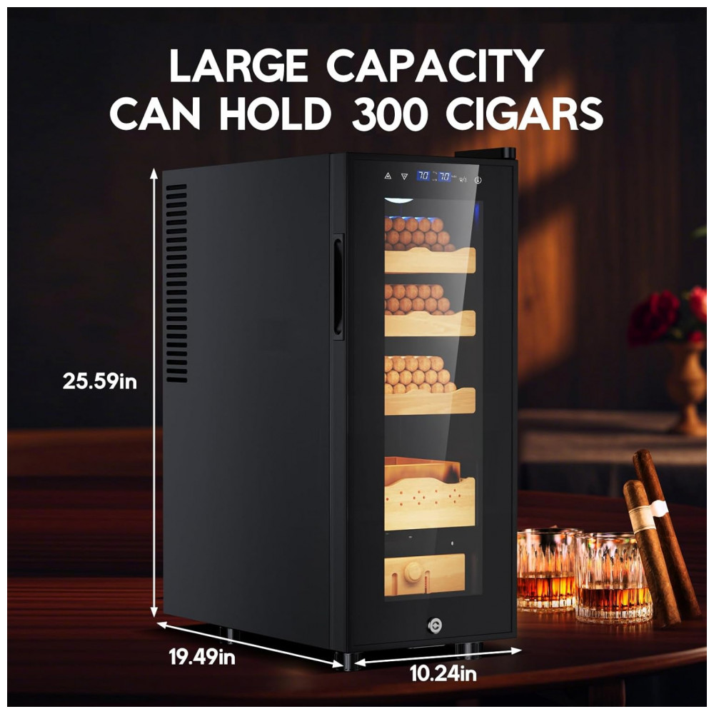 Humidor Elétrico Tylza 35L Preto Controle Digital Temperatura Umidade Cedro Espanhol 110V
