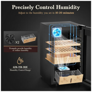 Humidor Elétrico Mirfee Preto 65L Sistema de Controle de Temperatura e Umidade 110V