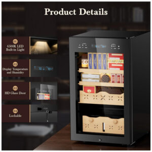 Humidor Elétrico Mirfee Preto 65L Sistema de Controle de Temperatura e Umidade 110V