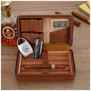 Humidor de Viagem CiTree Marrom Cedro e Couro com Kit Acessórios