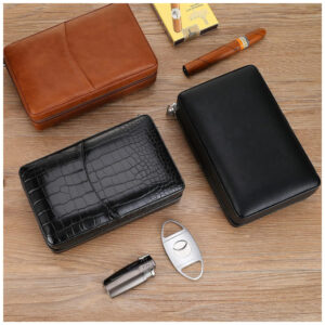 Humidor de Viagem CiTree Marrom Cedro e Couro com Kit Acessórios