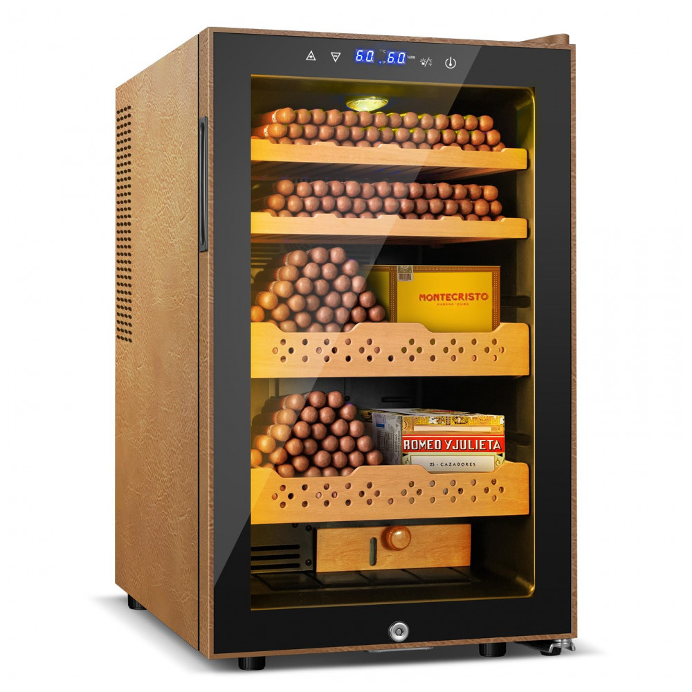 Humidor Elétrico Velieta 70L Marrom Preto Capacidade 400 Charutos Controle Digital 115V