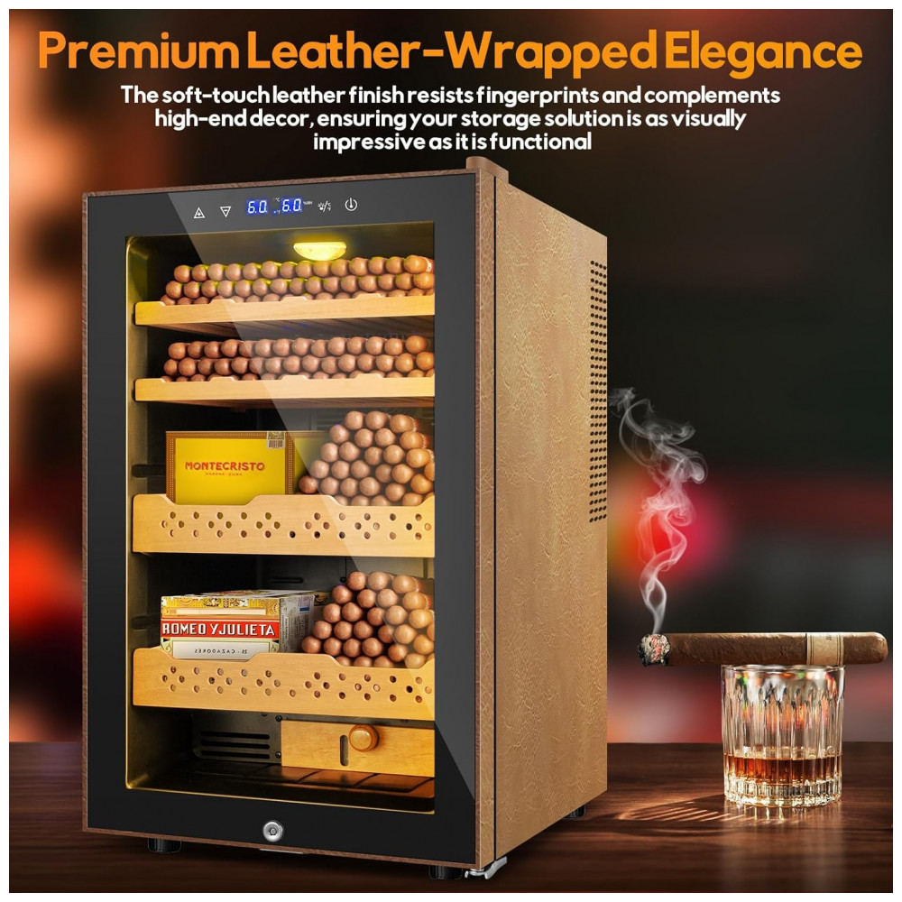 Humidor Elétrico Velieta 70L Marrom Preto Capacidade 400 Charutos Controle Digital 115V