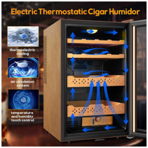 Humidor Elétrico Velieta 70L Marrom Preto Capacidade 400 Charutos Controle Digital 115V