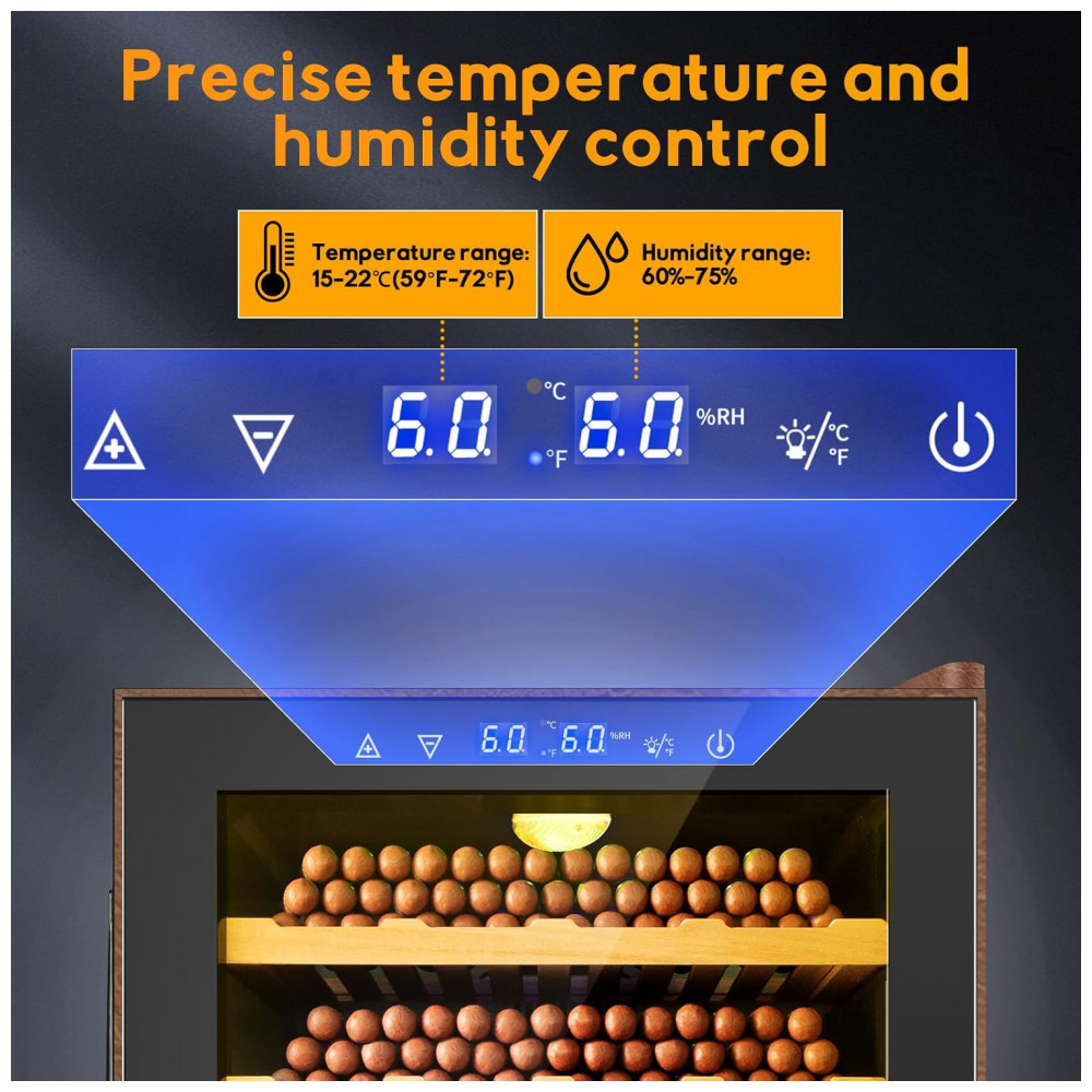 Humidor Elétrico Velieta 70L Marrom Preto Capacidade 400 Charutos Controle Digital 115V
