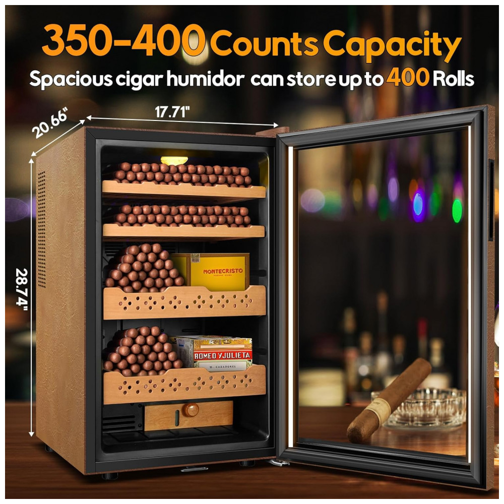 Humidor Elétrico Velieta 70L Marrom Preto Capacidade 400 Charutos Controle Digital 115V