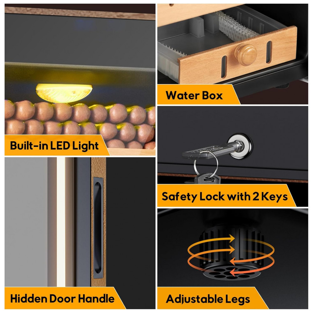 Humidor Elétrico Velieta 70L Marrom Preto Capacidade 400 Charutos Controle Digital 115V