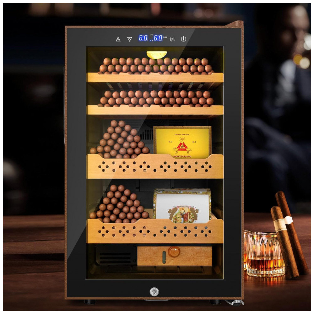 Humidor Elétrico Velieta 70L Marrom Preto Capacidade 400 Charutos Controle Digital 115V