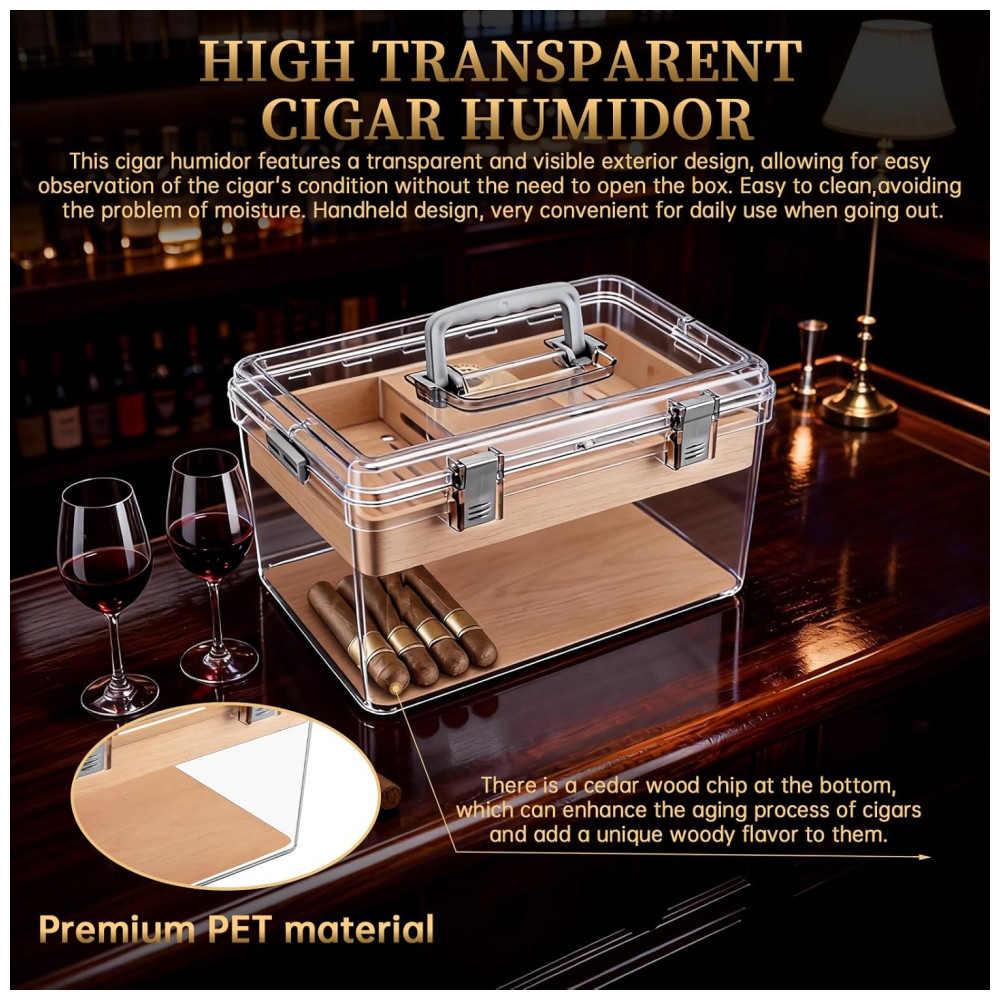 Caixa Umidificadora Cigarloong Acrílica Transparente com Higrômetro e Umidificador