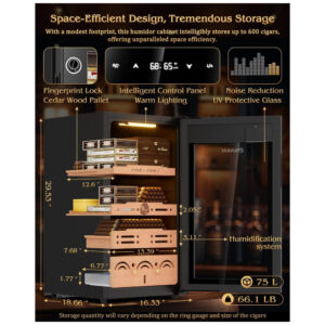 Humidor Elétrico FANKAI Preto Para 600 Charutos com Sistema de Controle de Temperatura e Umidade 75L 110V