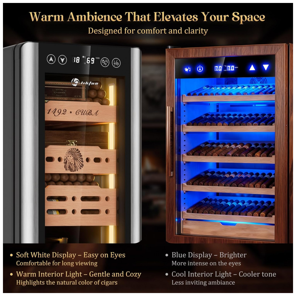 Humidor Elétrico LIHTUN 25L Preto Termoelétrico 150 Charutos Temperatura e Umidade Ajustável 110V