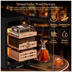 Humidor Elétrico LIHTUN 25L Preto Termoelétrico 150 Charutos Temperatura e Umidade Ajustável 110V
