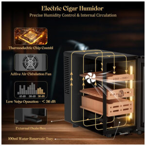 Humidor Elétrico LIHTUN 25L Preto Termoelétrico 150 Charutos Temperatura e Umidade Ajustável 110V