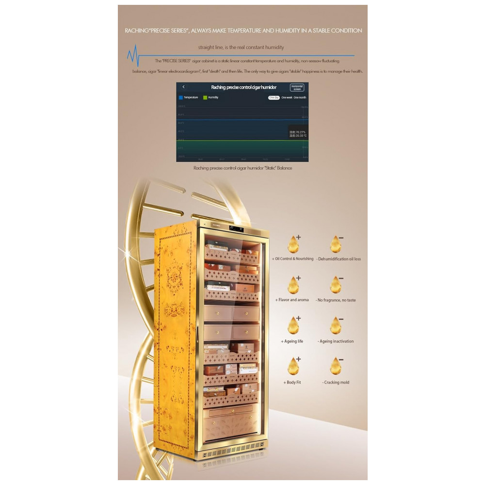 Humidor Elétrico RACHING MON5800A Preto Capacidade 3 4000 Charutos Controle Climático 110V