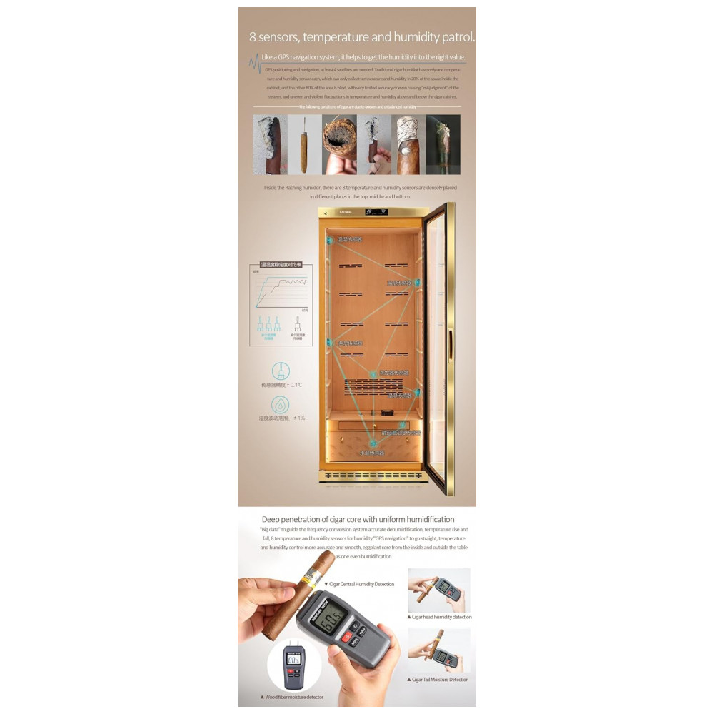 Humidor Elétrico RACHING MON5800A Preto Capacidade 3 4000 Charutos Controle Climático 110V