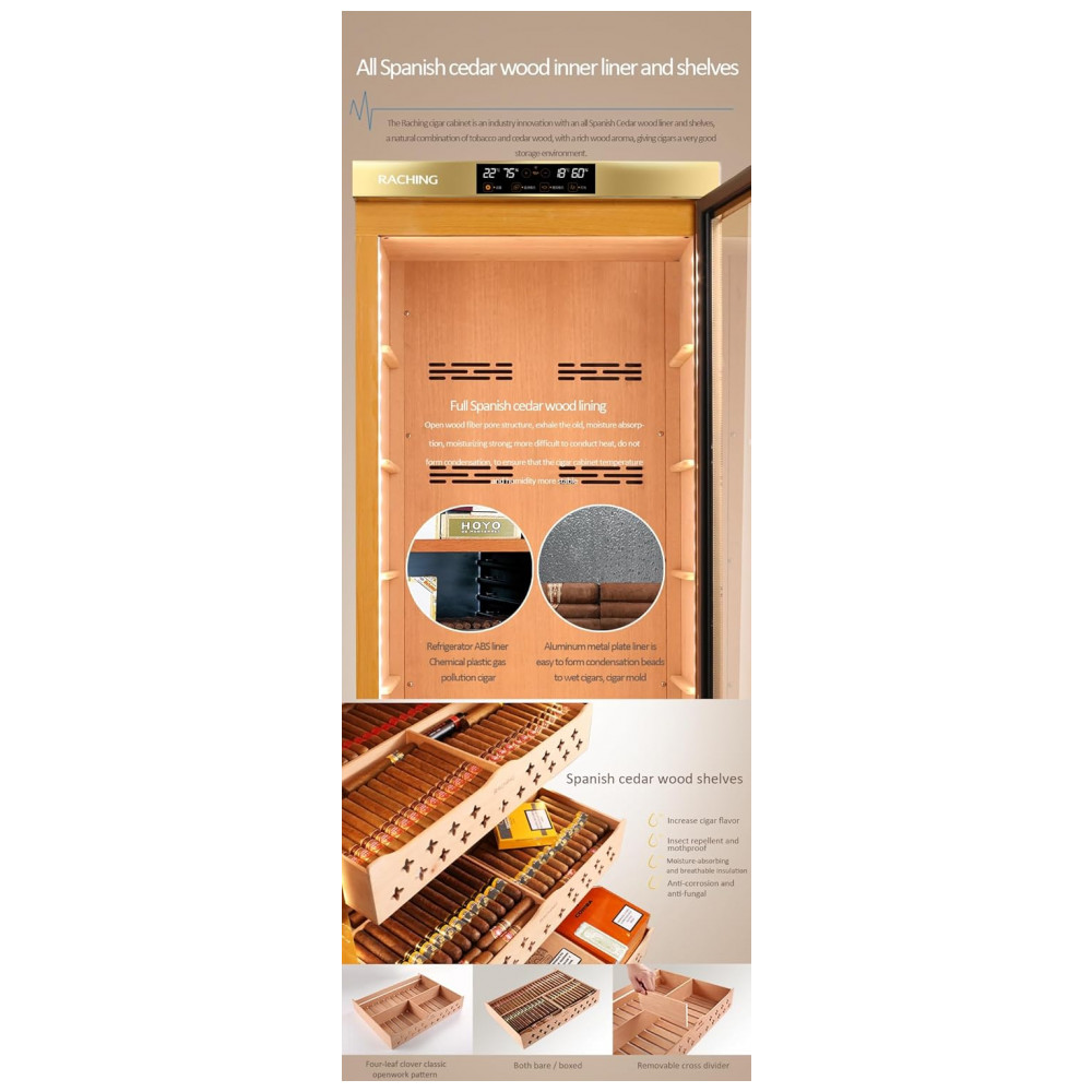 Humidor Elétrico RACHING MON5800A Preto Capacidade 3 4000 Charutos Controle Climático 110V