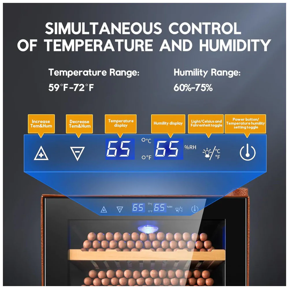 Adega para Charutos Tylza 70L Marrom com Controle Automático de Temperatura e Umidade 115V