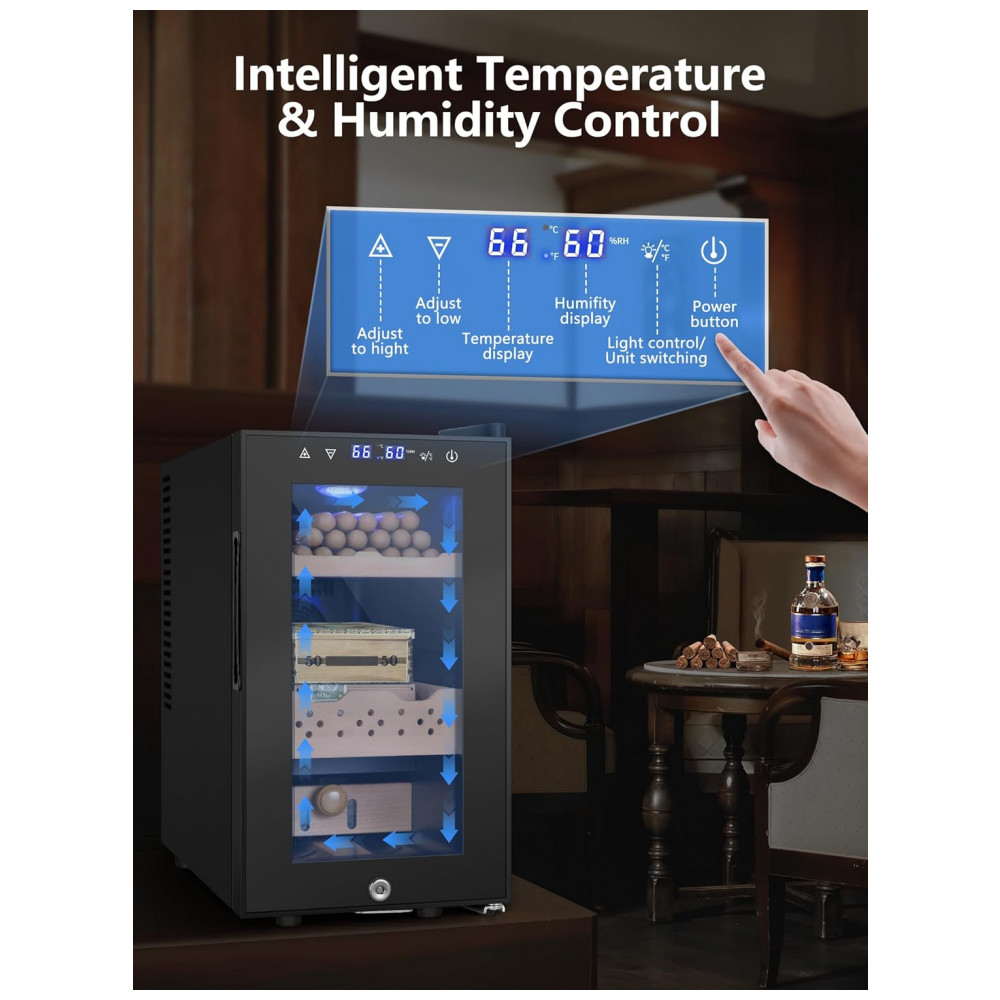 Humidor Elétrico RLPI Preto 25L com Controle de Temperatura e Umidade 115V