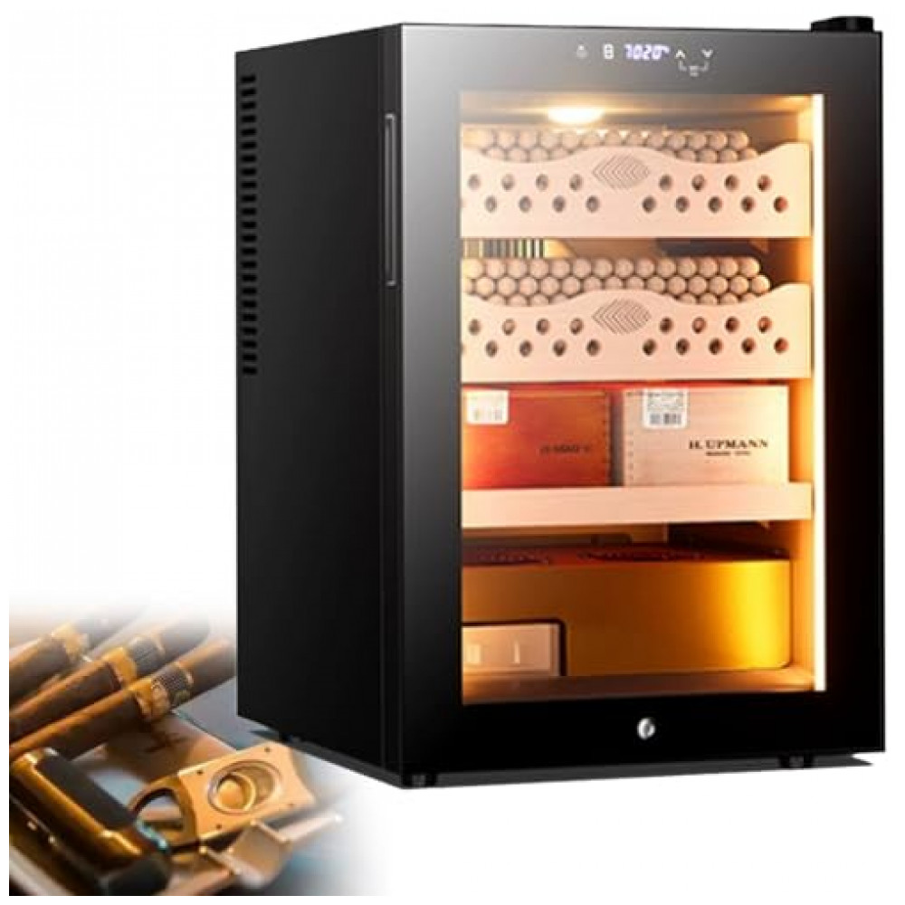 Gabinete Humidor Elétrico 50L Genérico Preto Termoelétrico para 200 300 Charutos com Trava Digital 110V