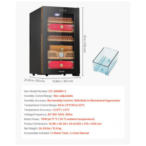 Humidor Elétrico VEVOR 48L Preto 350 Charutos Controle de Temperatura 110V