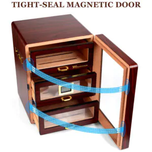 Humidor para Charutos Marvero Ébano 150 Unidades com Higrômetro Digital e Gavetas de Cedro