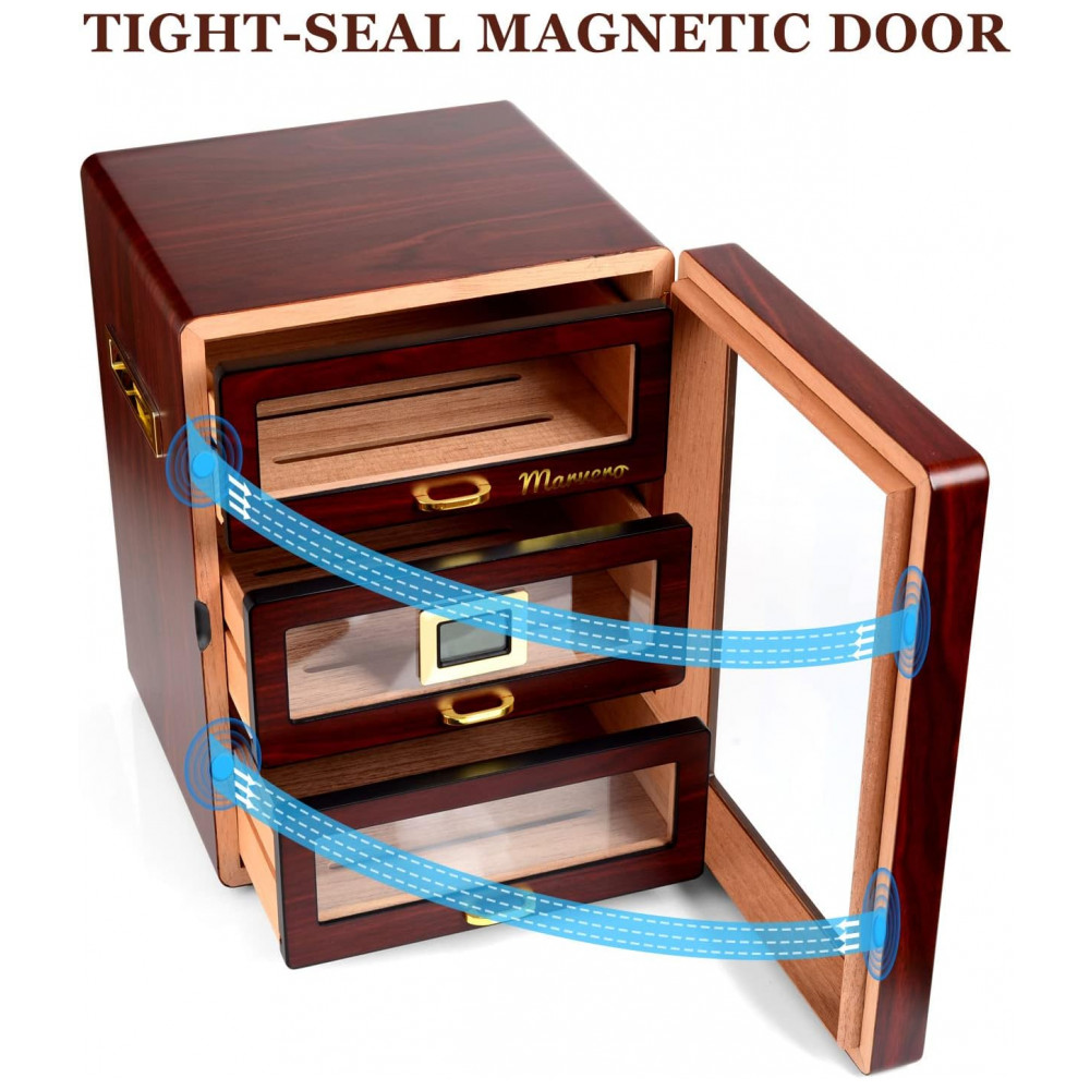 Humidor para Charutos Marvero Ébano 150 Unidades com Higrômetro Digital e Gavetas de Cedro