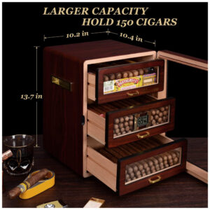 Humidor para Charutos Marvero Ébano 150 Unidades com Higrômetro Digital e Gavetas de Cedro