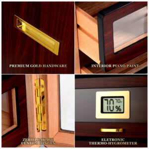 Humidor para Charutos Marvero Ébano 150 Unidades com Higrômetro Digital e Gavetas de Cedro