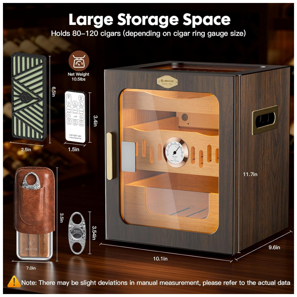 Humidor para Charutos Usewire Madeira Nogueira com LED 80 Charutos Sistema Duplo de Umidificação