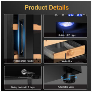 Humidor Elétrico Velieta Preto 50L Controle Digital Temperatura e Umidade 115V