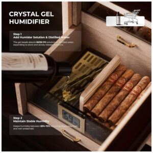 Humidor de Charutos Woodronic Ébano com LED 100 150 Charutos Madeira Cedro Higrômetro Digital